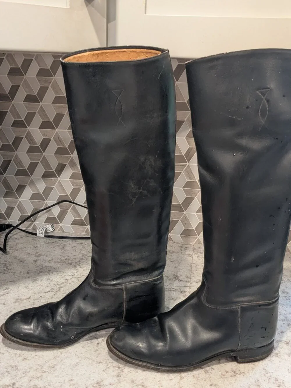 Vintage English Riding Equestrian Tall Boots 7.5 Black Leather